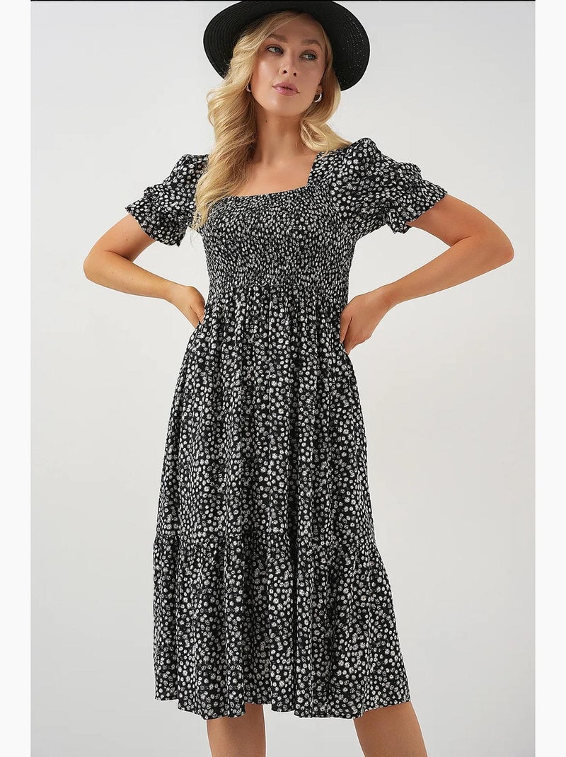 Vestido floral de manga curta bdart Preto - Kiabi