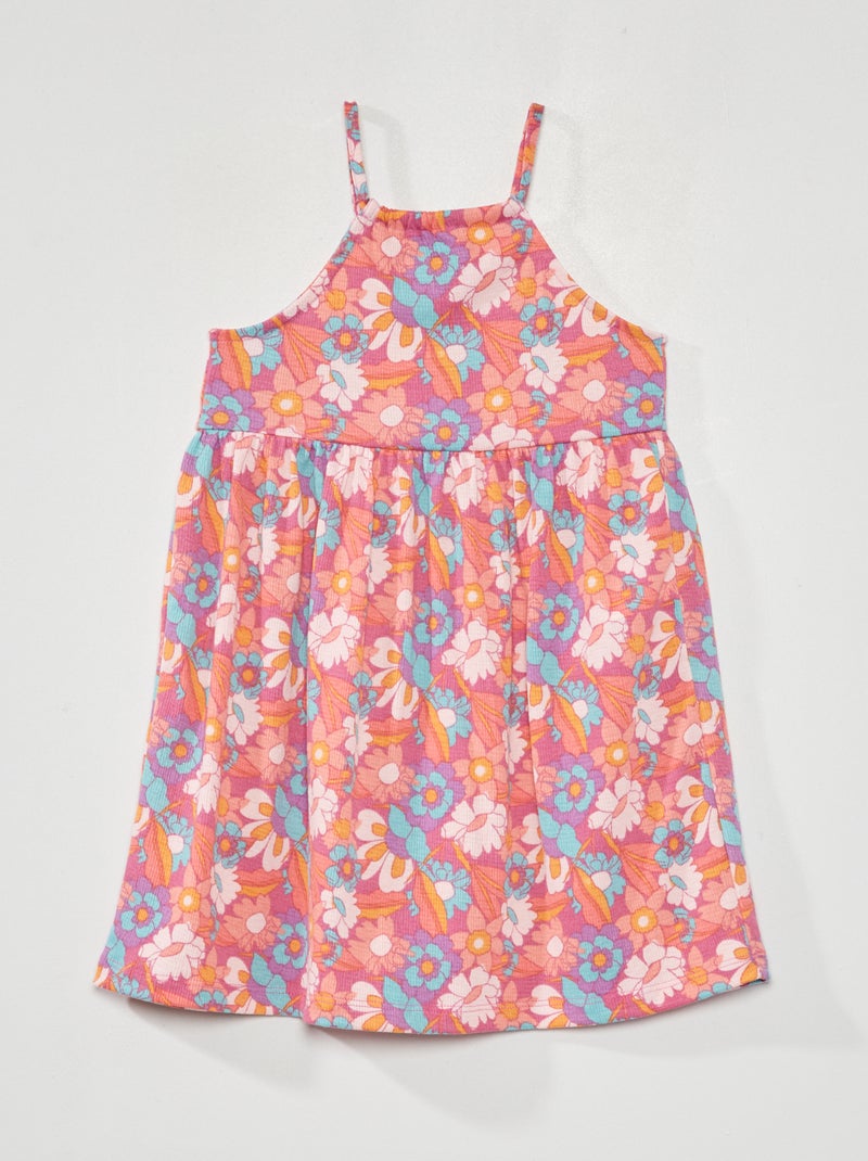 Vestido florido com cavas americanas ROSA - Kiabi