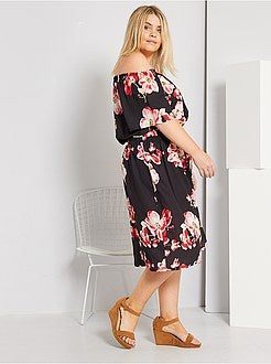 Vestido florido com gola Bardot - Kiabi