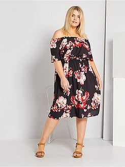 Vestido florido com gola Bardot - Kiabi