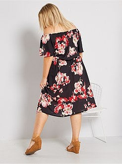 Vestido florido com gola Bardot - Kiabi