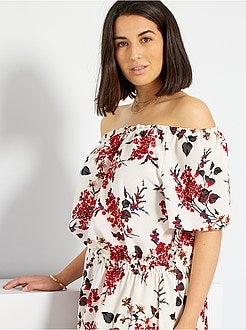 Vestido florido com gola Bardot - Kiabi