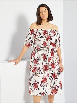 Vestido florido com gola Bardot - Kiabi