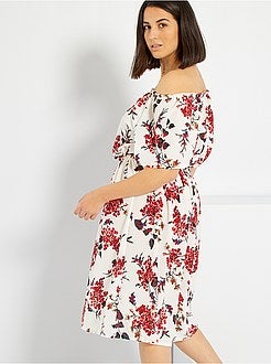 Vestido florido com gola Bardot - Kiabi