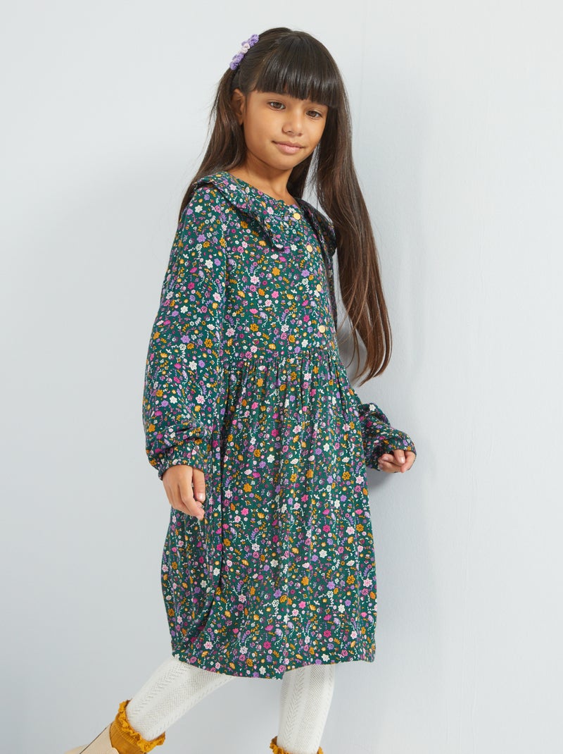 Vestido florido com gola claudine VERDE - Kiabi