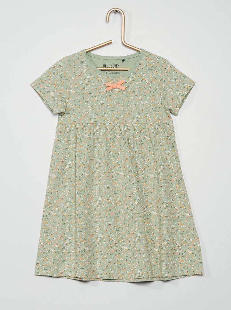 Vestido florido de gola redonda VERDE - Kiabi
