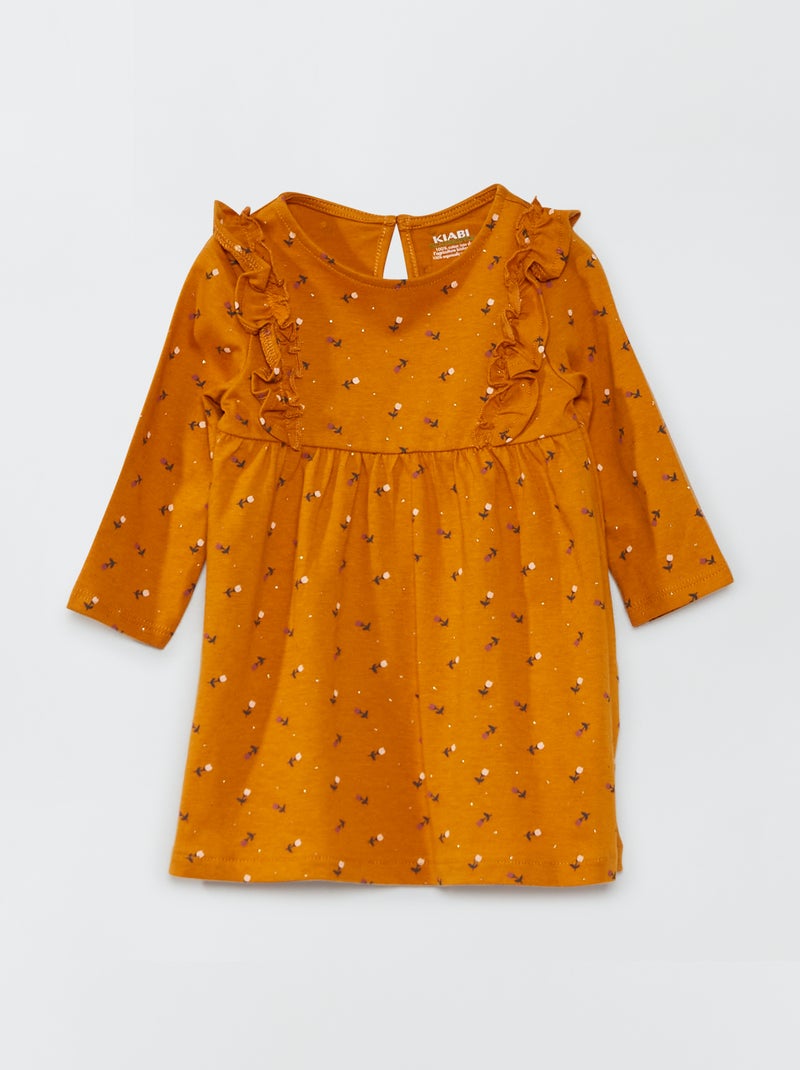 Vestido florido e com folhos AMARELO - Kiabi