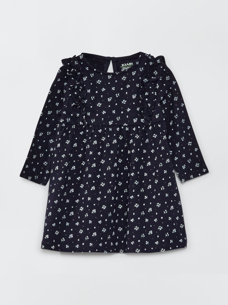 Vestido florido e com folhos AZUL - Kiabi