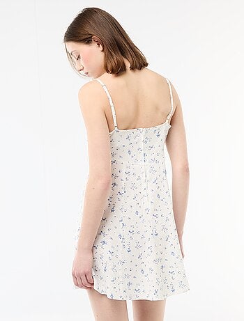 Vestido florido em linho misto