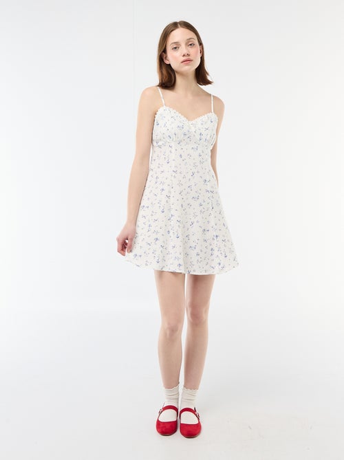 Vestido florido em linho misto - Kiabi
