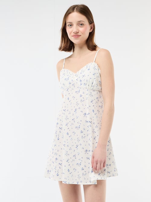 Vestido florido em linho misto - Kiabi