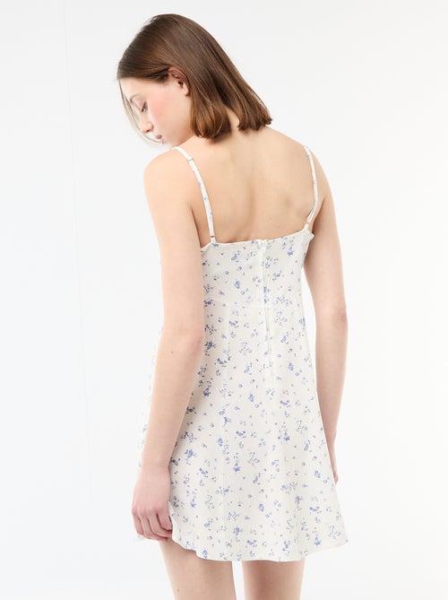 Vestido florido em linho misto - Kiabi