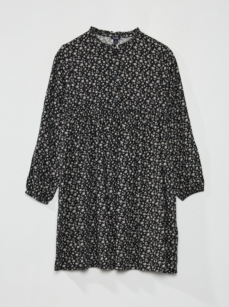 Vestido florido evasé PRETO - Kiabi