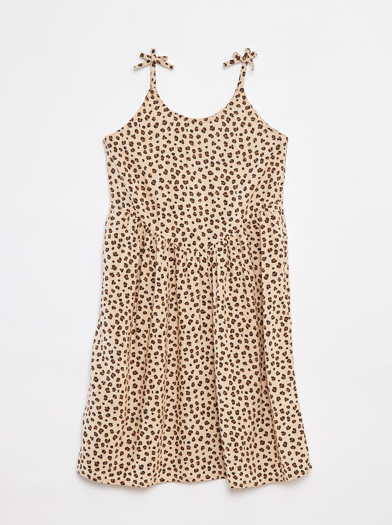 Vestido fluido com alças finas e motivo all-over Bege - Kiabi