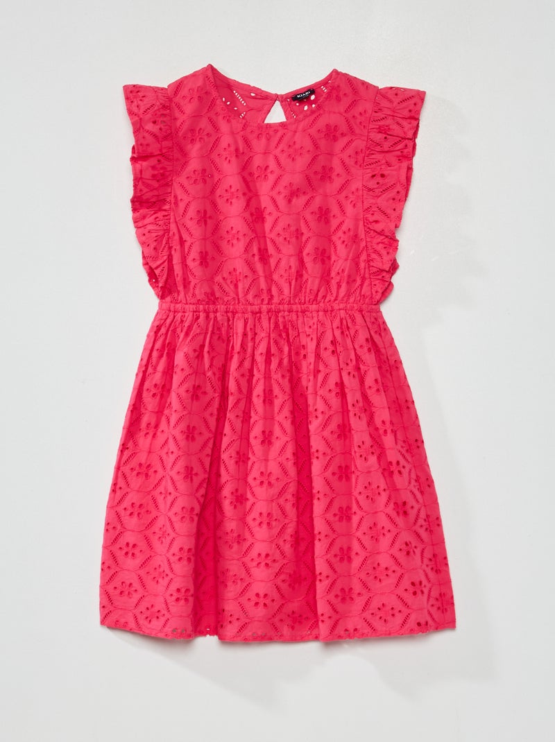 Vestido fluido com bordado inglês Rosa Quente - Kiabi