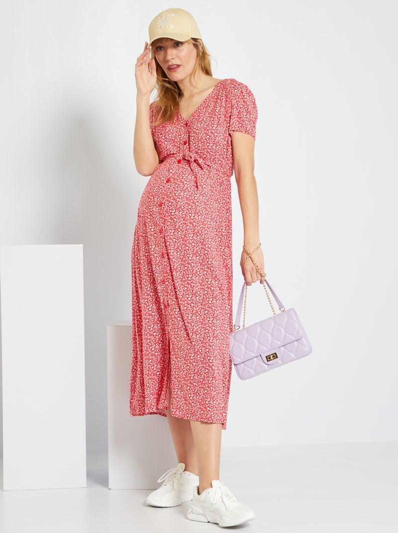 Vestido fluido com botões VERMELHO - Kiabi