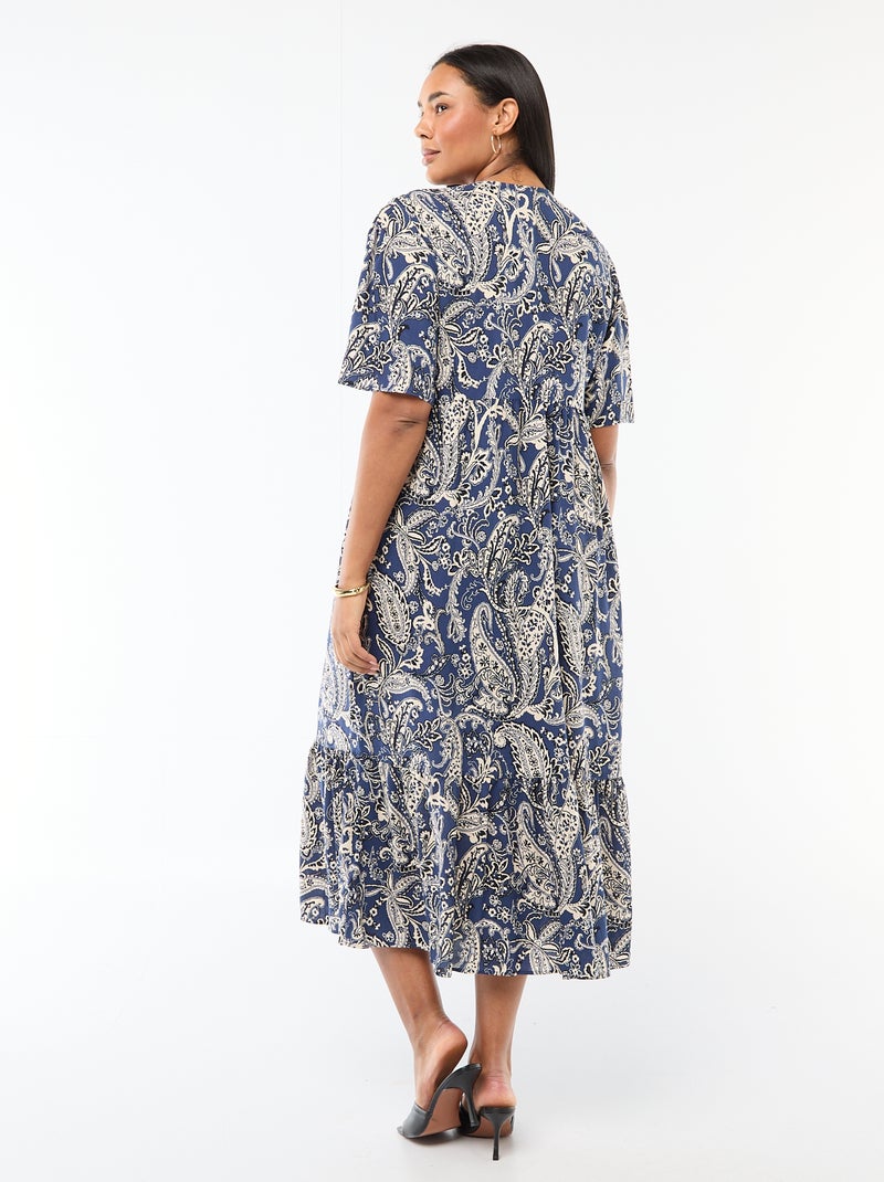 Vestido fluido com estampado fantasia Azul - Kiabi