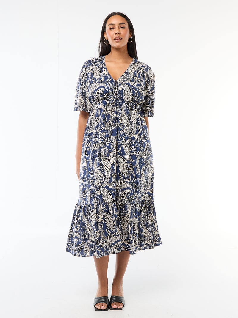 Vestido fluido com estampado fantasia Azul - Kiabi