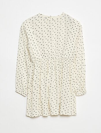 Vestido fluido com flores em malha crepe