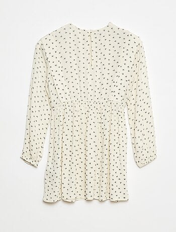 Vestido fluido com flores em malha crepe