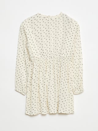 Vestido fluido com flores em malha crepe
