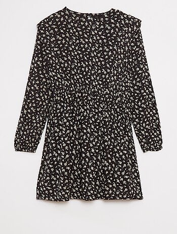 Vestido fluido com flores em malha crepe