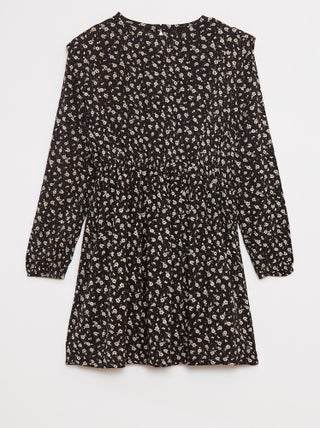 Vestido fluido com flores em malha crepe