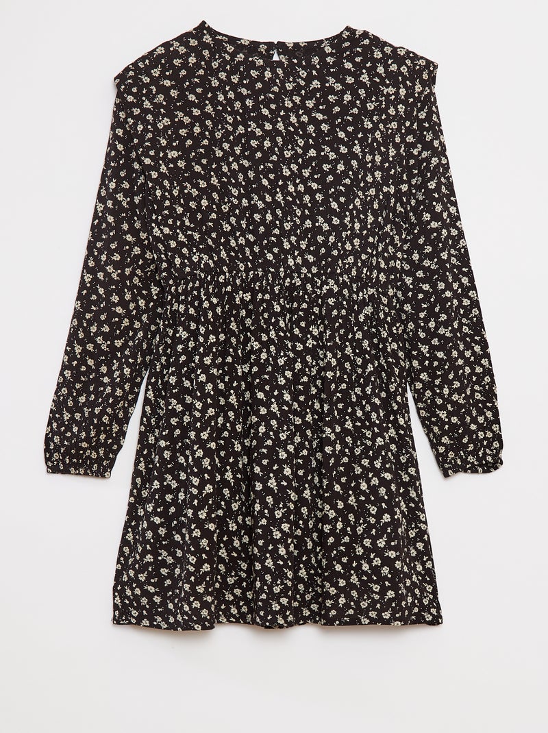 Vestido fluido com flores em malha crepe Preto - Kiabi