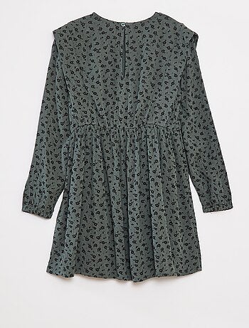 Vestido fluido com flores em malha crepe