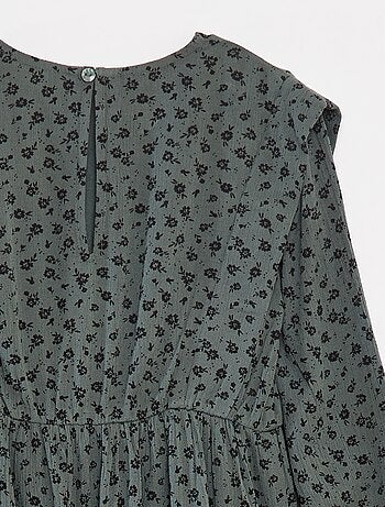 Vestido fluido com flores em malha crepe