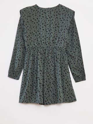 Vestido fluido com flores em malha crepe