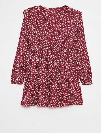 Vestido fluido com flores em malha crepe