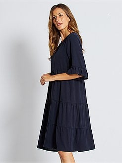 Vestido fluido com folhos - Kiabi