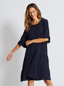 Vestido fluido com folhos - Kiabi