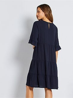 Vestido fluido com folhos - Kiabi