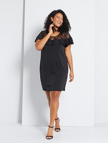 Vestido fluido com folhos e renda - Kiabi