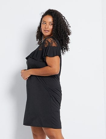 Vestido fluido com folhos e renda - Kiabi