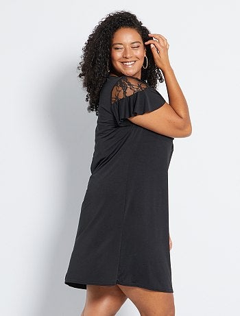 Vestido fluido com folhos e renda - Kiabi