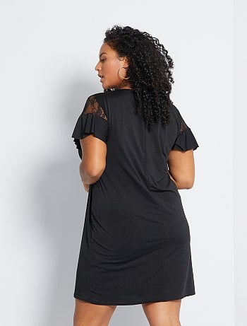 Vestido fluido com folhos e renda - Kiabi