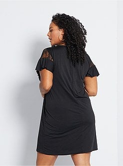 Vestido fluido com folhos e renda - Kiabi