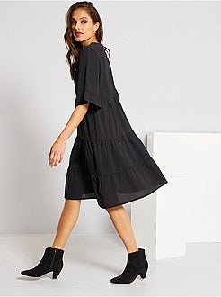 Vestido fluido com folhos - Kiabi