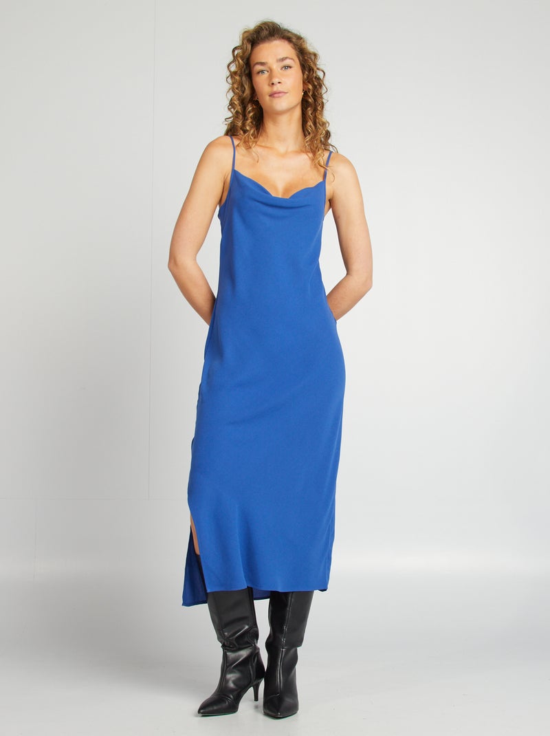 Vestido fluido com gola drapeada AZUL - Kiabi