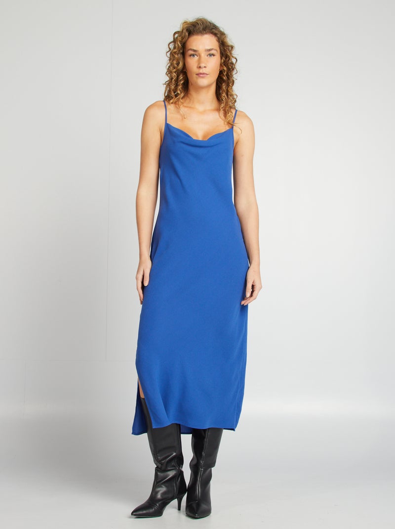Vestido fluido com gola drapeada AZUL - Kiabi