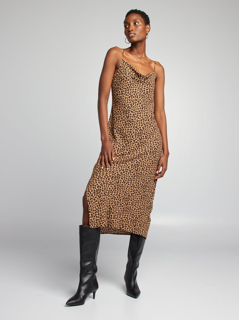 Vestido fluido com gola drapeada CASTANHO - Kiabi
