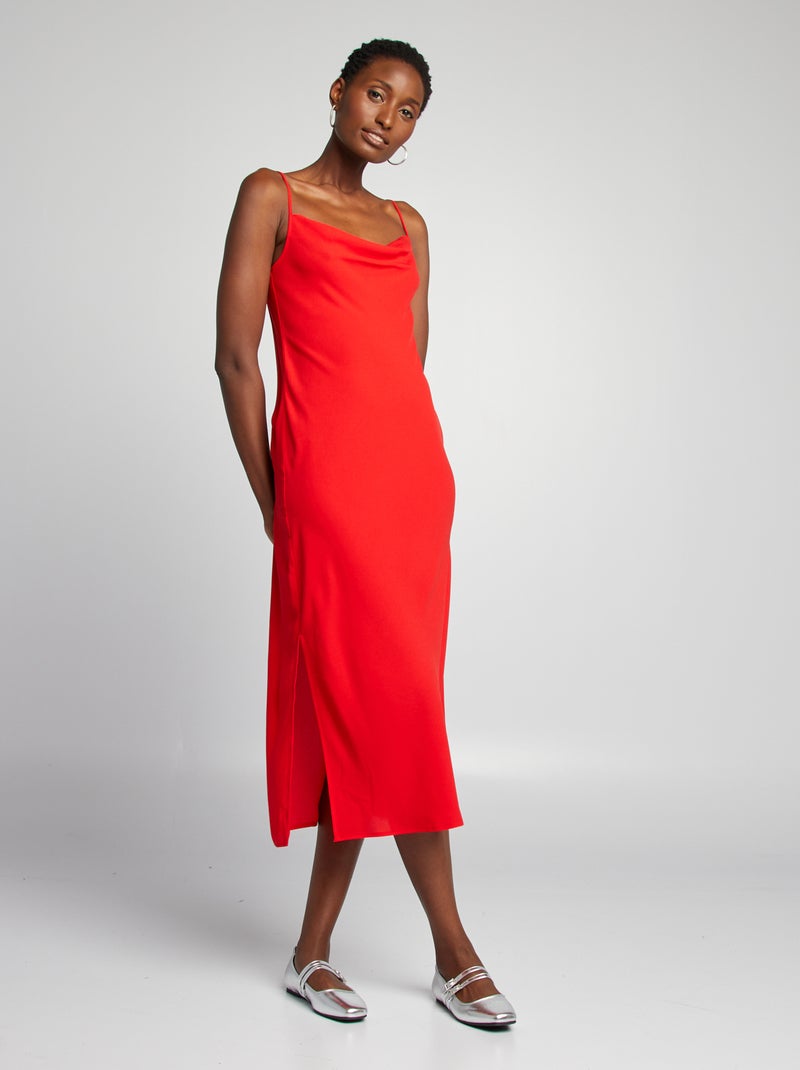 Vestido fluido com gola drapeada Vermelho - Kiabi