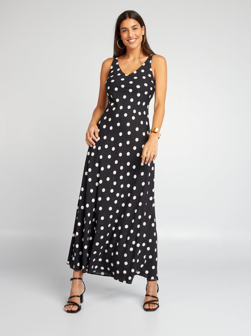 Vestido fluido com gola em bico PRETO - Kiabi