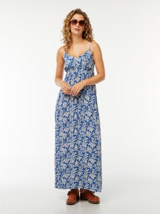 Vestido fluido com motivo floral e alças finas reguláveis