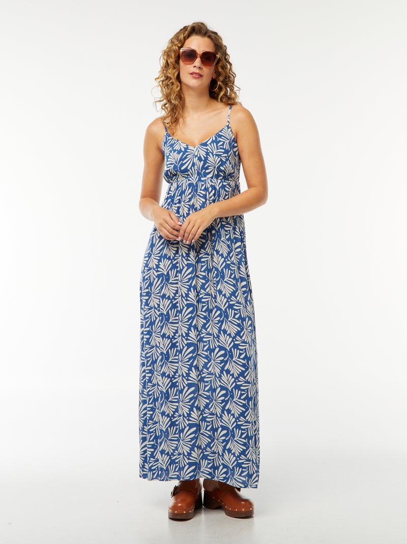 Vestido fluido com motivo floral e alças finas reguláveis Azul - Kiabi