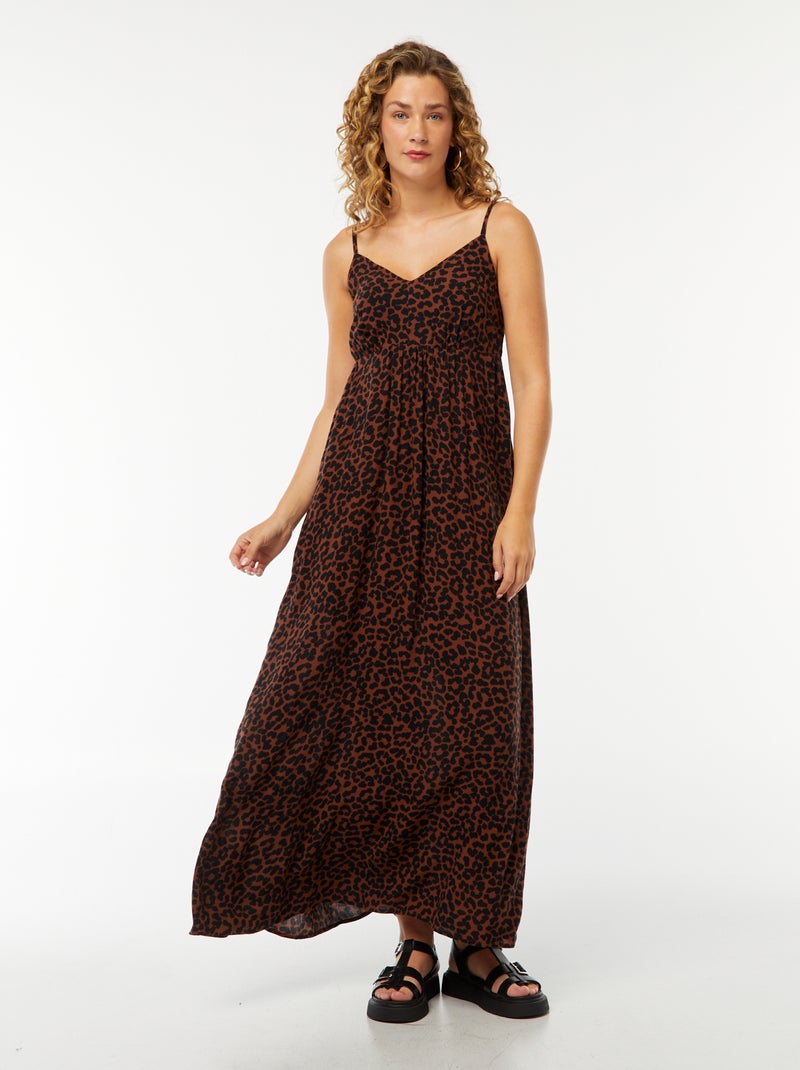 Vestido fluido com motivo floral e alças finas reguláveis Castanho - Kiabi