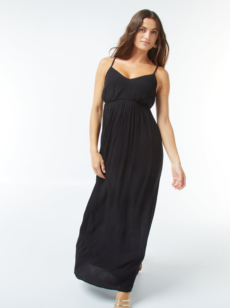Vestido fluido com motivo floral e alças finas reguláveis Preto - Kiabi